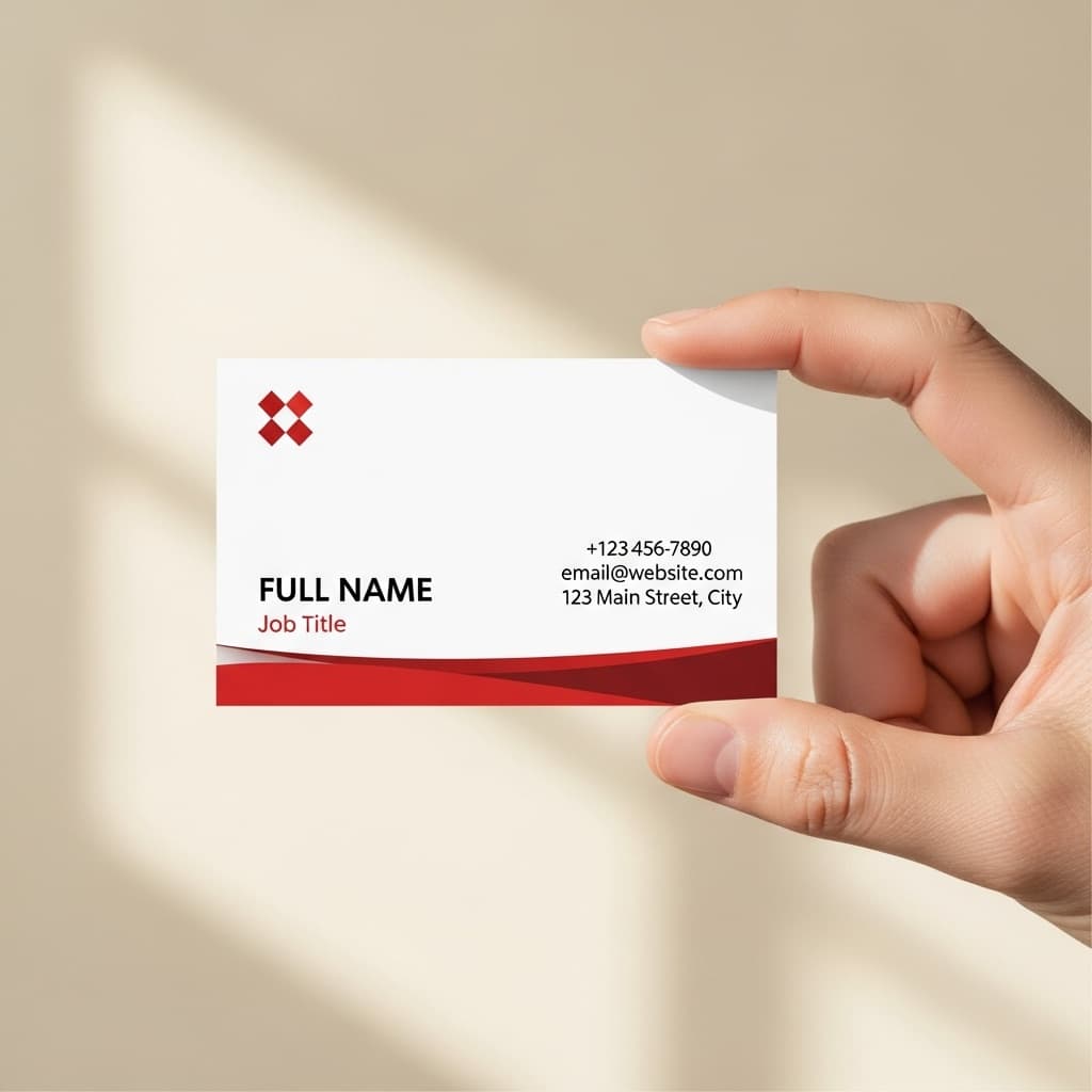 A freshly printed business card held up to soft daylight